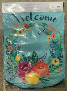 Spring Floral Welcome Wreath Garden Flag