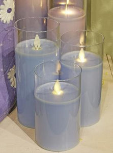 Blue LED Glass Pillar Candles