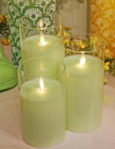 Green LED Glass Pillar Candles