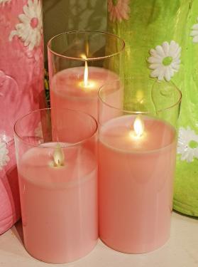 Pink LED Glass Pillar Candles