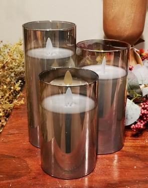 Smoke Grey LED Glass Pillar Candles