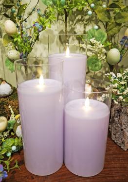 Lavender LED Glass Pillar Candles
