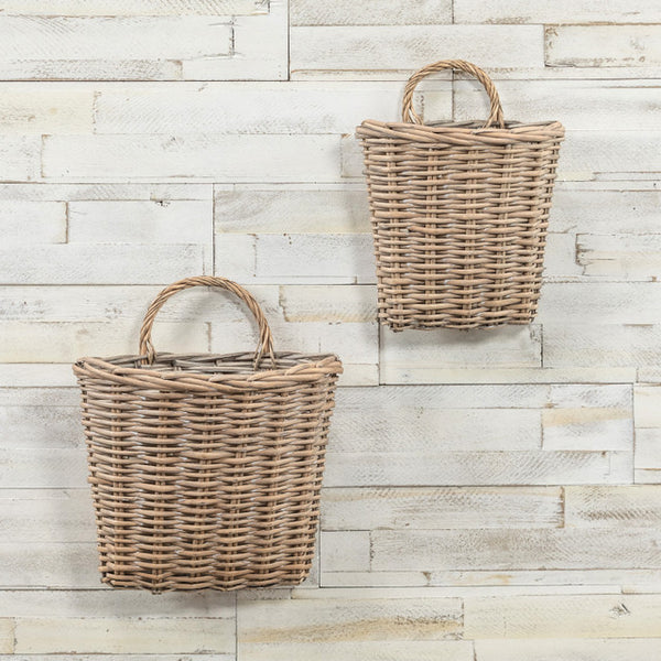 Grey Washed Woven Wall Baskets