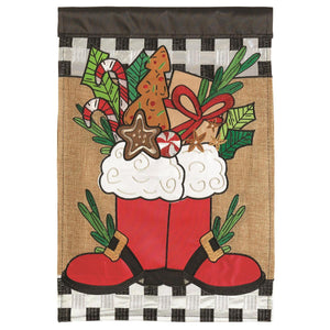 Santa Boots Burlap Flag