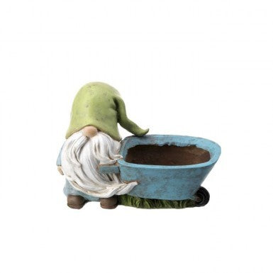 Resin Gnome with Wheelbarrow Planter