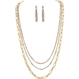 Multi Three Row Chain-link Necklace Set