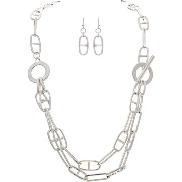 Silver Mixed Chain Link Toggle Necklace Set