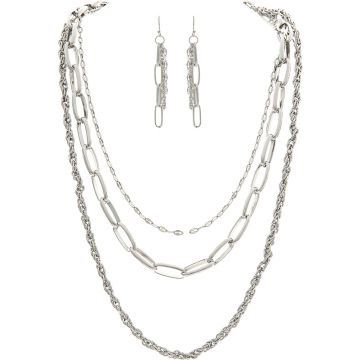 Silver Layered Chain Necklace Set