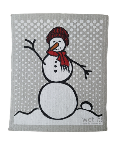 Snowman with Red Stocking Swedish Dishcloth