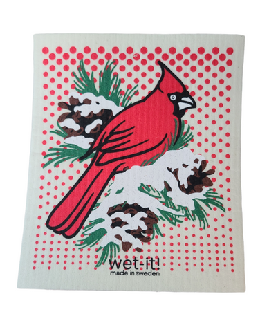 Winter Cardinal Swedish Dishcloth