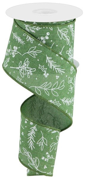 Hand Drawn Winter Greenery Ribbon