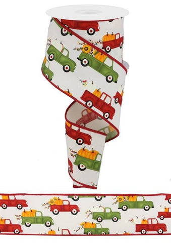 Red/Green Pumpkin Trucks Ribbon