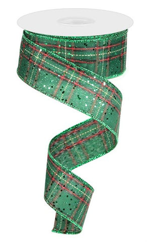 Green/Red Plaid Ribbon with Gold Glitter