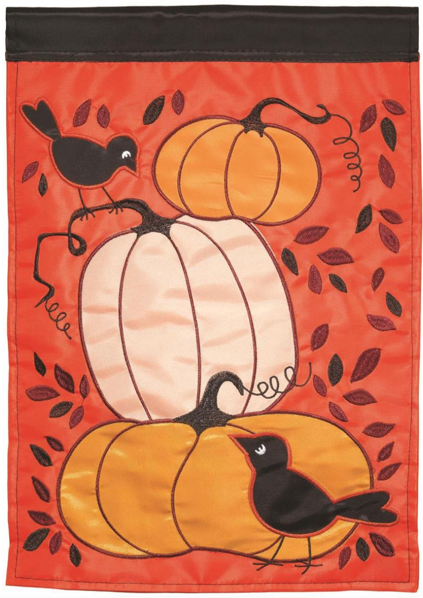 PUMPKIN BIRDS APPLIQUE GARDEN FLAG