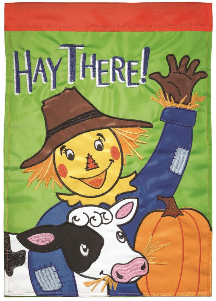 HAY SCARECROW WELCOME APPLIQUE GARDEN FLAG