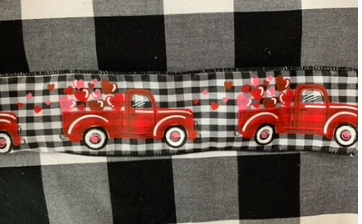 Red Truck with Hearts on Gingham Check Ribbon