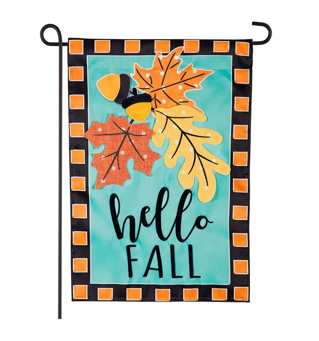 Hello Fall Leaves Flag