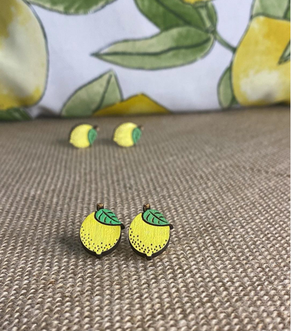 Wood Lemon Post Earrings