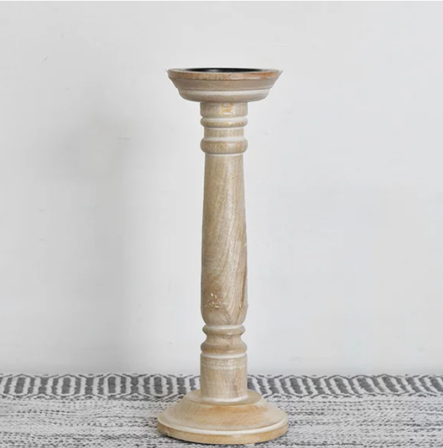 Whitewashed Wooden Candle Stand