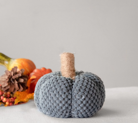 Grey Velvet Pumpkin with Jute Stem