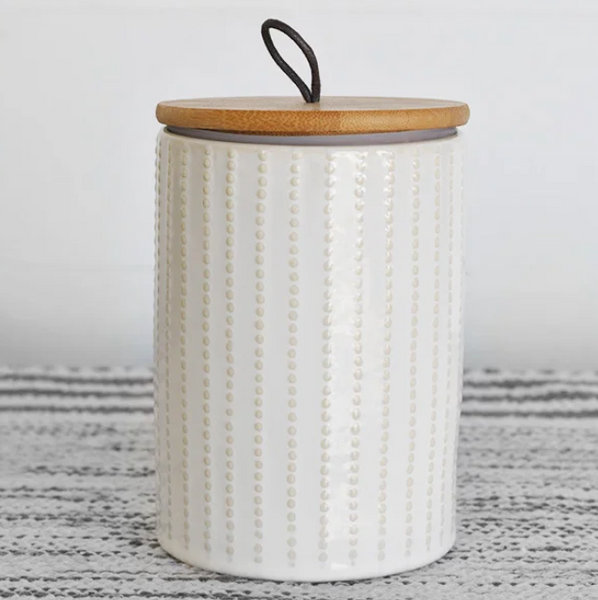 White Canister with Wooden Lid (Two Sizes)