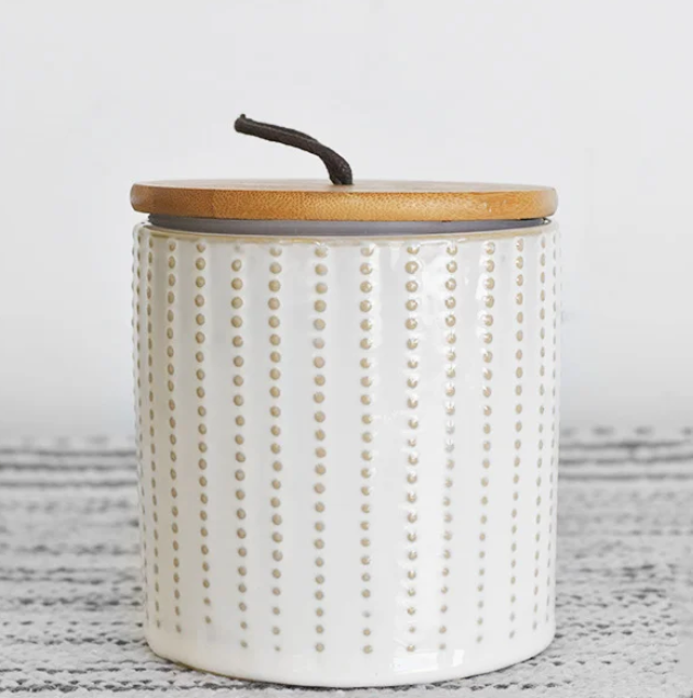 White Canister with Wooden Lid (Two Sizes)