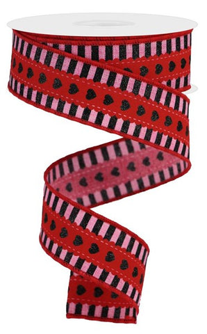 Pink & Black Stripe Border Ribbon