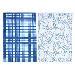 Blue Bunny & Plaid Kitchen Textile Collection