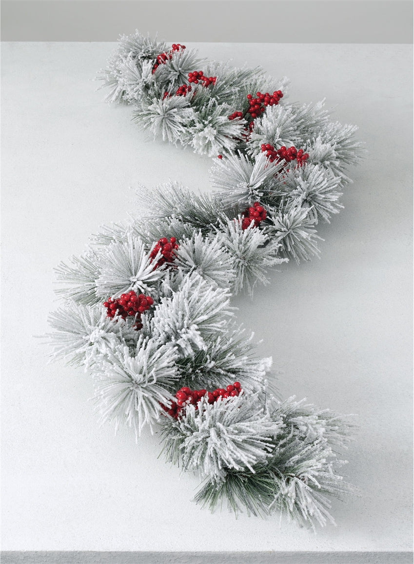 Flocked Pine Berry Garland