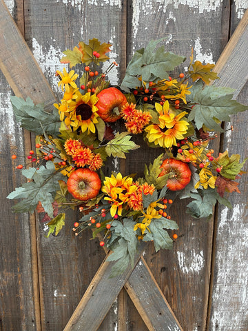 Harvest Wreath with Pumpkin