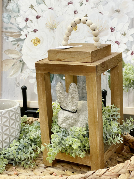 Square Wooden Lantern with Beaded Hanger