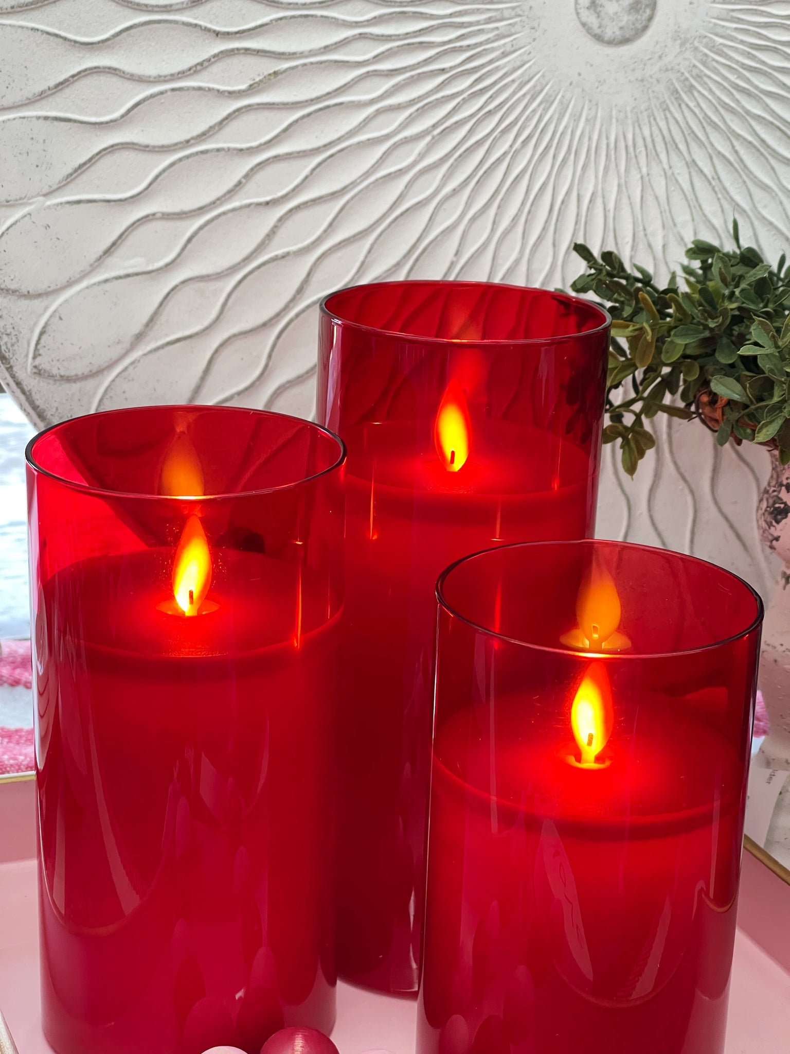 Red LED Glass Pillar Candles