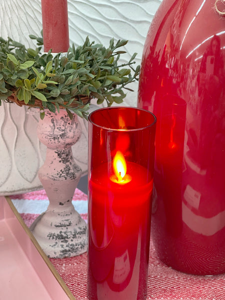 Red LED Glass Pillar Candles