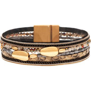 Black And Gold Beaded Magnetic Bracelet
