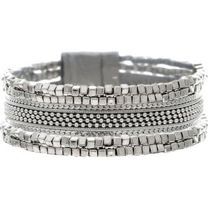 Silver Chunky Bead Chain Row Magnetic Clasp Bracelet