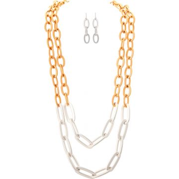 Two Tone Big Layered Links Necklace Set