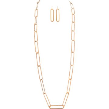 Gold Flat Open Link Chain Necklace Set