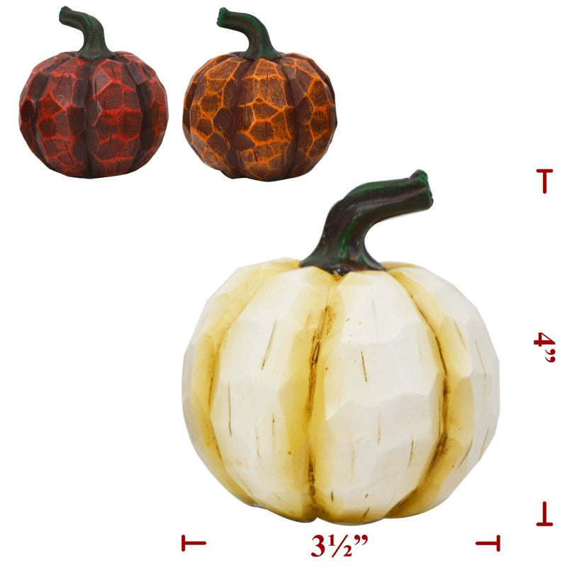 Small Resin Carved Wood-Look Pumpkins