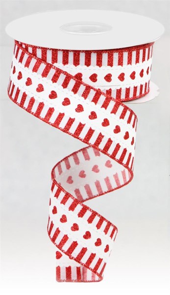 Red & White Stripe Border Heart Ribbon