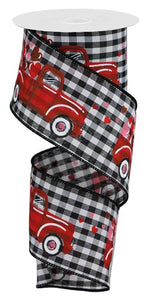 Red Truck with Hearts on Gingham Check Ribbon