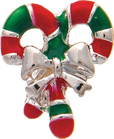 Silver Red and Green Candy Cane Post Earrings